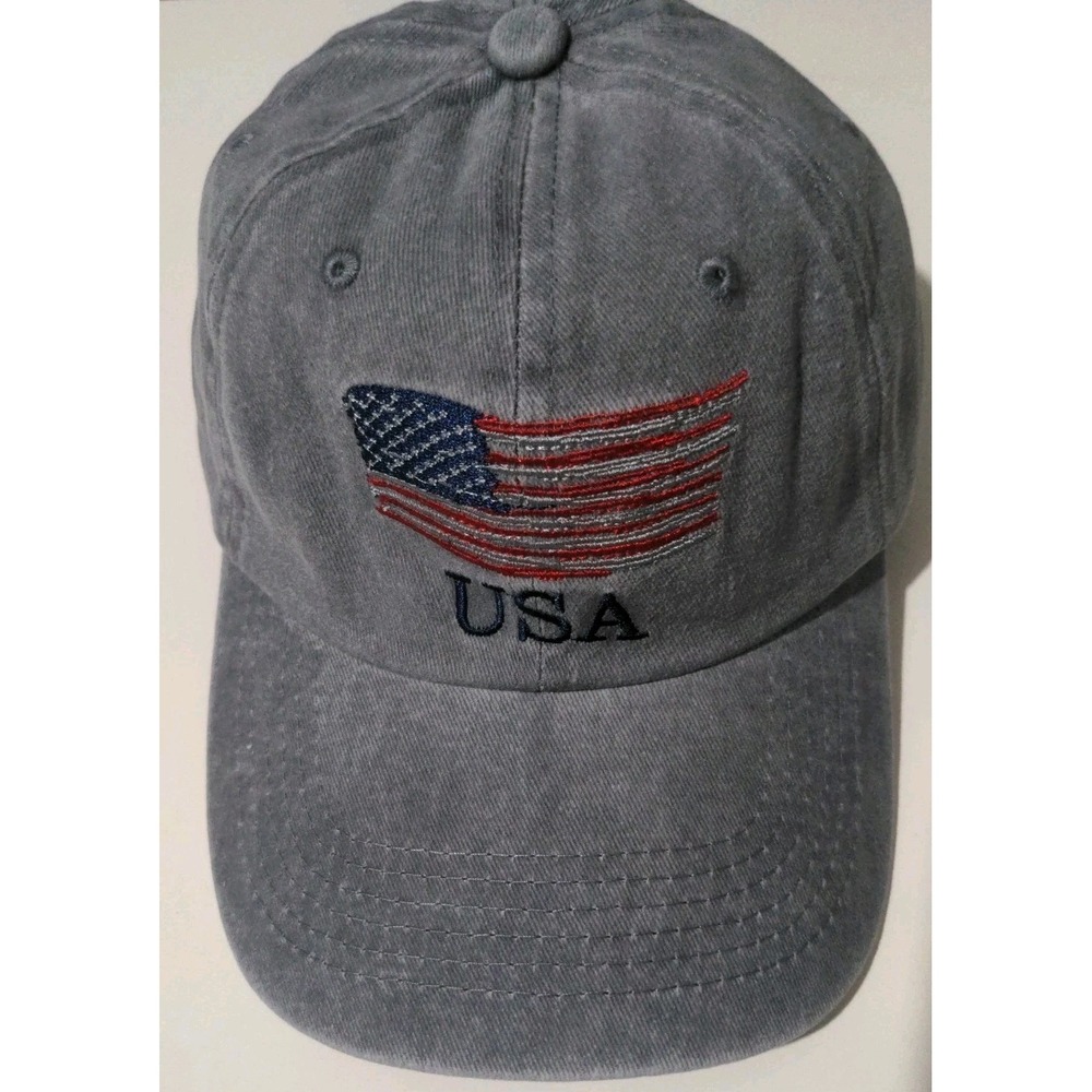 USA Flag Unisex Gray Patriotic Baseball Cap Hat. OSFM